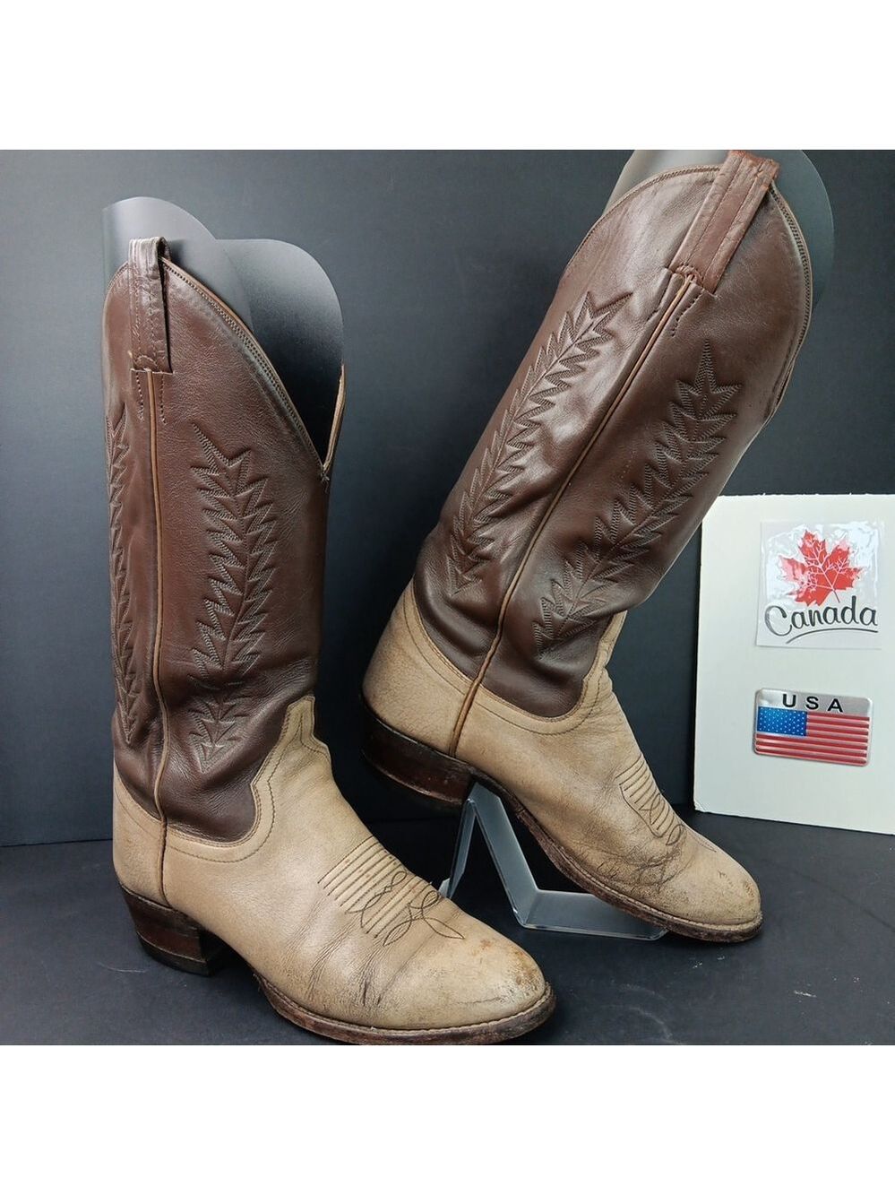 Sanders 2 Tone Bull Hide Leather Cowboy Boots Men's Size 7.5 D Style MEXICO